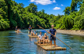 Bamboo Rafting Along Nature River